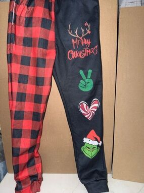 Christmas Grinch Buffalo Plaid Leggings - Red & Black